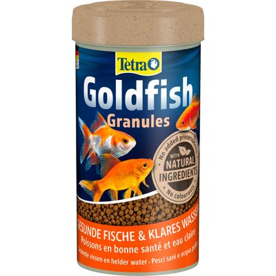 Tetra Goldfish Granules, met natuurlijke ingrediënten, geen toevoegingen of kleurstoffen. Gezonde vissen & helder water.