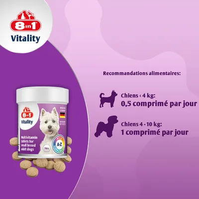 8in1 Vitality Comprimés multivitaminés pour chiens de petites races - 70 comprimés