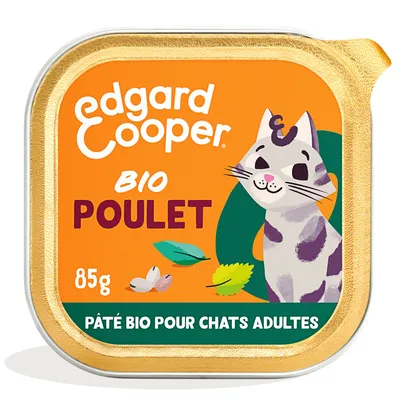 Edgard Cooper Bio Poulet, 85g. Pâté bio pour chats adultes.