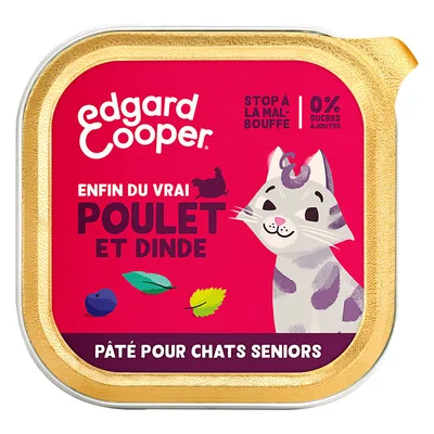 Edgard Cooper paté voor senior katten met kip en kalkoen, 0% toegevoegde suikers, Stop à la Malbouffe.