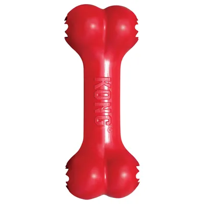 Rotes KONG-Kauspielzeug in Knochenform mit strukturierten Enden.