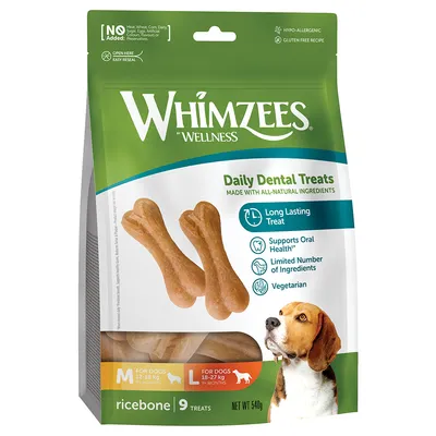 Whimzees by Wellness Ricebones - Tg M/L: cani di tg media & grande 12–27 kg (9 pz)