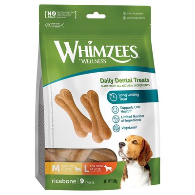 Whimzees by Wellness Ricebones taille M/L : pour chien de taille moyenne & grand (12-27 kg, 9 friandises)