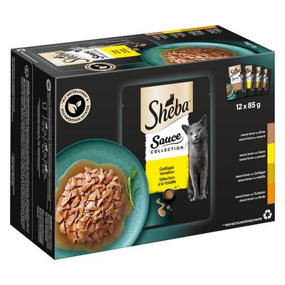 Voordeelpakket Sheba Varianten Verhoudzakjes 144 x 85 g Saus Collectie (eend, kip, gevogelte, kalkoen)