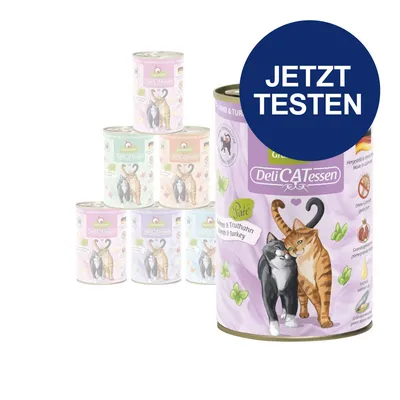 DeliCATessen Katzenfutter, Sorte Lamm & Truthahn, Pâté. Jetzt testen. Hergestellt in Deutschland, ohne Getreide, mit Granatapfel und grünem Tee.