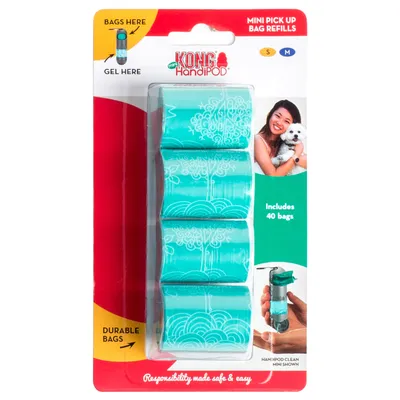 KONG HandiPOD Mini navulzakjes, S/M, bevat 40 stevige zakjes. Verantwoord geproduceerd voor eenvoudig en veilig gebruik.