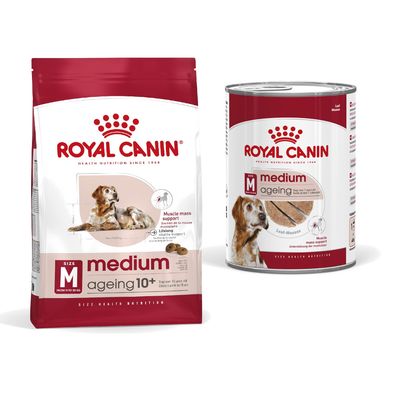 Royal Canin Size Dry Dog Food + Royal Canin Wet Dog Food - 15% Off! * - Medium Ageing 10+ (15kg) + Medium Ageing in Loaf (12 x 410g)