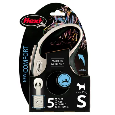 Flexi New Comfort vodítko pro psy, 5 metrů páska, velikost S, max. 15 kg, vyrobeno v Německu, kompatibilní s Multi Box.