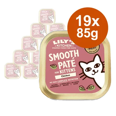Lily's Kitchen Smooth Paté kölyökmacskáknak, csirke, 19x85g. Természetes összetevők, gabonamentes, hozzáadott cukor nélkül. Teljes értékű eledel.