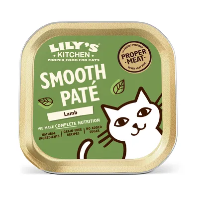 Lily's Kitchen Smooth Paté báránnyal. Természetes összetevők, gabonamentes, cukor nélkül. Teljes értékű táplálék macskáknak. Frissen készített hús, soha nem húsliszt.