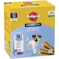Pedigree Dentastix Light, mega pack of 35 for 3-10kg pets, 30% fewer calories, reduces tartar by up to 85%, supports gum health, with natural turkey, developed with vets.