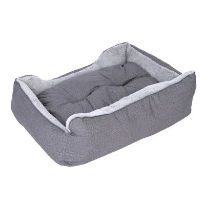 Panier rectangulaire gris pour animal, intérieur en tissu doux et bords surélevés. Aucun logo ni texte visible.
