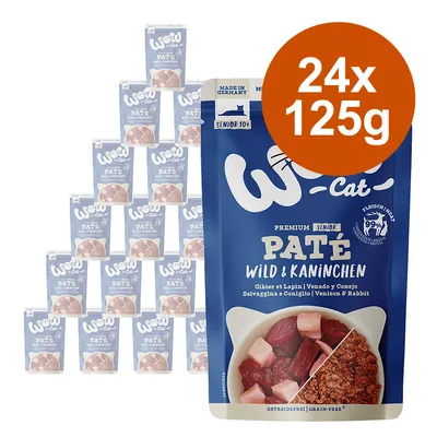 Woo Cat Premium Senior Paté vilt och kanin, Made in Germany, spannmålsfri, köttandel 99 %, förpackning med 24x125g.