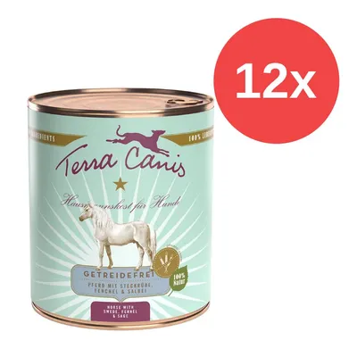 Terra Canis Hundefutter, getreidefrei, Pferd mit Steckrübe, Fenchel & Salbei, 100% Natur. Packung mit 12 Dosen.