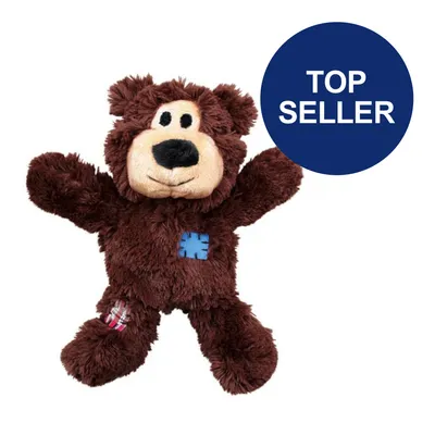 Braunes Plüschspielzeug in Bärenform mit blauen und karierten Flicken. Blauer Kreis mit weißem Text 'Top Seller'. Braunes Plüschspielzeug in Bärenform mit blauen und karierten Flicken. Blauer Kreis mit weißem Text 'Top Seller'.