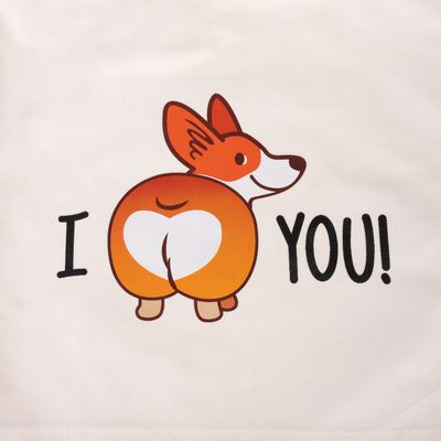 Ilustrácia Corgiho so srdcovým tvarom na zadnej časti a textom 'I ❤️ YOU!'.