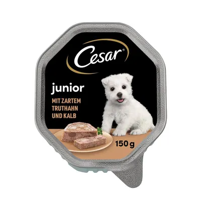 Cesar junior Nassfutter, mit zartem Truthahn und Kalb, 150 g.