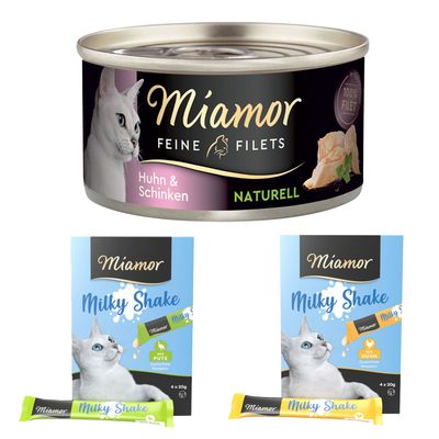 Miamor: 6 x 80 g Feine Filets Naturelle + Milky Shake, 8 x 20 g gratis!