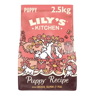 2.5kg Lily's Kitchen Puppy Recipe with chicken, salmon and peas, as shown on product packaging