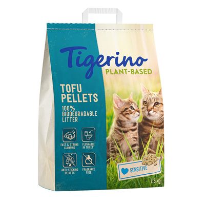 SÆRPRIS! Tigerino Plantebaseret kattegrus Tofu Sensitive (parfumefri) 11 l (4,6 kg)