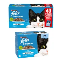 40 x 85g Felix Wet Cat Food + 12 x 85g Felix Wet Cat Food Free! * - Original Fish Selection in Jelly (40 x 85g) + Senior Original Fish Selection: Cod, Salmon, Whitefish, Plaice (12 x 85g)