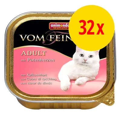 animonda VOM FEINENSTEN ADULT mit Putenherzen, 32x. Tekst: met Kalkoenhart, con Cuore di tacchino, avec coeur de dinde. Dåse med billede af kat. animonda VOM FEINENSTEN ADULT mit Putenherzen, 32x. Tekst: met Kalkoenhart, con Cuore di tacchino, avec coeur de dinde. Dåse med billede af kat.