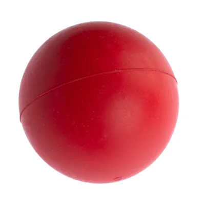 Röd boll av plast, lämplig som leksak för husdjur.
