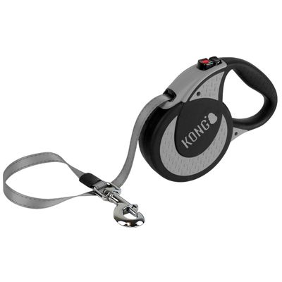 Laisse rétractable KONG Ultimate, grise pour chien Taille XL : jusqu’à 70 kg,  sangle de 5 m environs