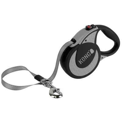 Laisse rétractable KONG Ultimate, grise pour chien - Taille XL : jusqu’à 70 kg,  sangle de 5 m environs Laisse rétractable KONG Ultimate, grise pour chien - Taille XL : jusqu’à 70 kg,  sangle de 5 m environs