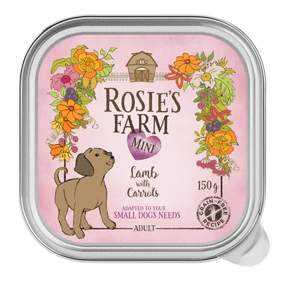 Rosie's Farm Mini, агнешко с моркови, 150g. Беззърнена рецепта, съобразена с нуждите на малки кучета. За възрастни кучета.