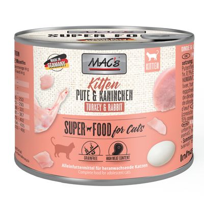 MAC's Superfood pro kočky, drůbež, hovězí a brusinka. 24x200g konzervy. Vyrobeno v Německu, bez obilovin, vysoký podíl masa, bez přidaného cukru, bez testování na zvířatech.
