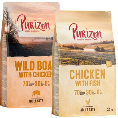 Set prova! Purizon Adult Crocchette per gatto 2 x 2,5 kg: Pollo & Pesce, Cinghiale & Pollo
