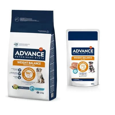 12 kg Advance Veterinary Diet + 8 x 150 g alimento umido gratis! - 12 kg Weight Balance Medium/Maxi + 8 x 150 g Weight Balance 