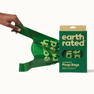 Earth Rated bezzapachowe worki na psie odchody, zielone woreczki z uchwytami. Opakowanie zawiera 120 worków bez zapachu.