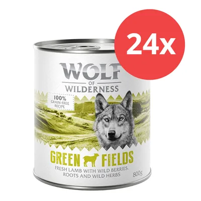 Wolf of Wilderness Green Fields, 100% grain-free Rezept, frisches Lamm mit wilden Beeren, Wurzeln und Kräutern, 800g. Packung mit 24 Dosen.