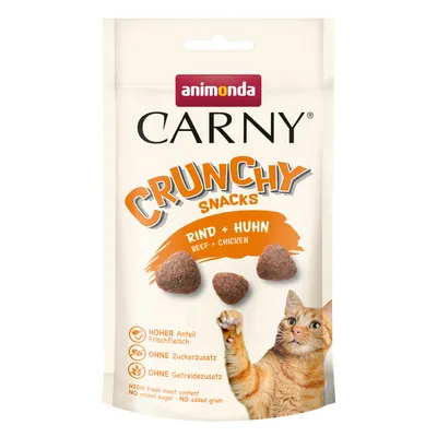 Animonda Carny Crunchy Snacks Rund + Kip. Hoog aandeel vers vlees, zonder toegevoegde suikers, zonder granen.