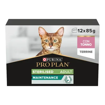 Purina Pro Plan Sterilised Adult Maintenance, Terrine mit Thunfisch, Packung mit 12 x 85g.