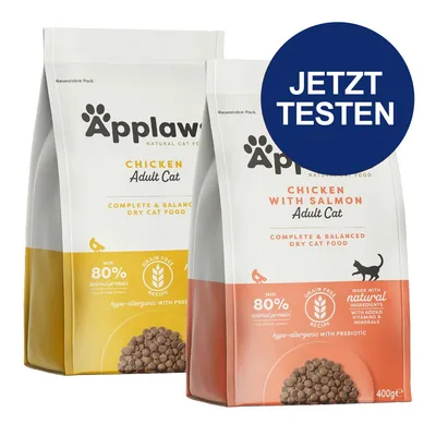 Applaws Trockenfutter für erwachsene Katzen, Sorten Chicken Adult Cat und Chicken with Salmon Adult Cat, jeweils 400g. Jetzt testen.