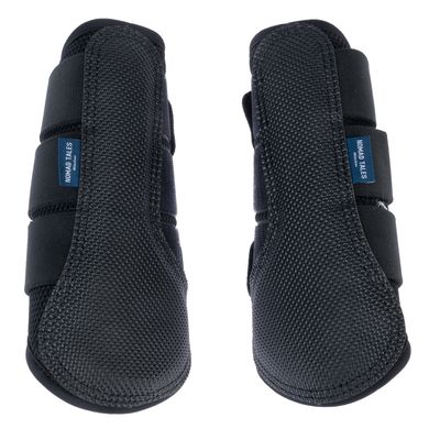 Nomad Tales ghette per cani nere in materiale resistente con chiusure in velcro, adatte per protezione e comfort.