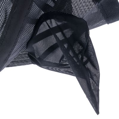 Materiale a rete nera con struttura a maglie fini, adatto per copertura o protezione.