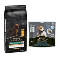 PURINA PRO PLAN 12 / 14 kg + friandises Dental Care 345 g ou 426 g offertes ! - Small & Mini Adult Everyday Nutrition (14 kg) + Dental Care pour petit chien (7-12 kg)(345 g)