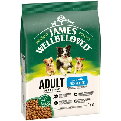 James Wellbeloved Adult Hypoallergenic- Fish & Rice - Economy Pack: 2 x 15kg James Wellbeloved Adult Hypoallergenic- Fish & Rice - Economy Pack: 2 x 15kg