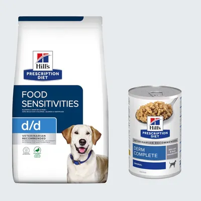 12 kg Hill's Prescription Diet + 3 x 370 g hozzáillő Derm Complete nedvestáp ingyen! - d/d Food Sensitivities kacsa & rizs 