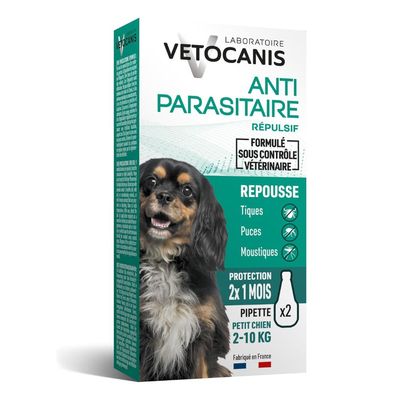 Vetocanis Répulsif anti-puces et tiques Spot-On chien S (2 - 10 kg) 2 pipettes x 2 ml