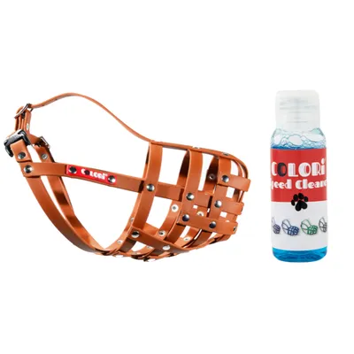 COLORI® kaganiec dla owczarka niemieckiego L, jasnobrązowy - Pakiet: kaganiec rozm. 9 + 30 ml szybkiego środka czyszczącego COLORI® kaganiec dla owczarka niemieckiego L, jasnobrązowy - Pakiet: kaganiec rozm. 9 + 30 ml szybkiego środka czyszczącego