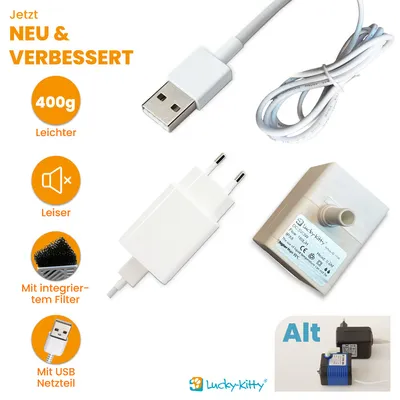 Lucky-Kitty Pompe pour fontaines à eau - micro-pompe USB avec adaptateur