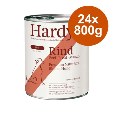 Hardys Traum Rind, Premium Naturkost für den Hund, 100% Rind, Single-Protein, hergestellt in Deutschland. Packungsgrösse: 24x800g.