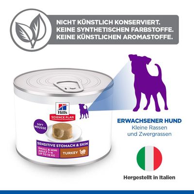 Hill's Science Plan Sensitive Stomach & Skin Small & Mini Mousse - Truthahn (12 x 200 g)