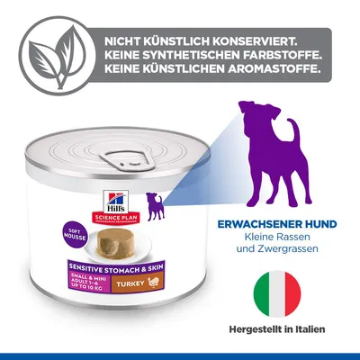 Hill's Science Plan Sensitive Stomach & Skin Small & Mini Mousse - Truthahn (12 x 200 g)