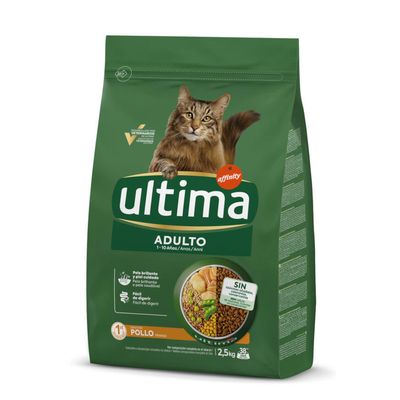 Ultima Adulto krmivo pro kočky s kuřecím masem, 2,5 kg. Vyvinuto veterináři. Výhody: lesklá srst, zdravá kůže, snadná stravitelnost. Hlavní složka: kuře.